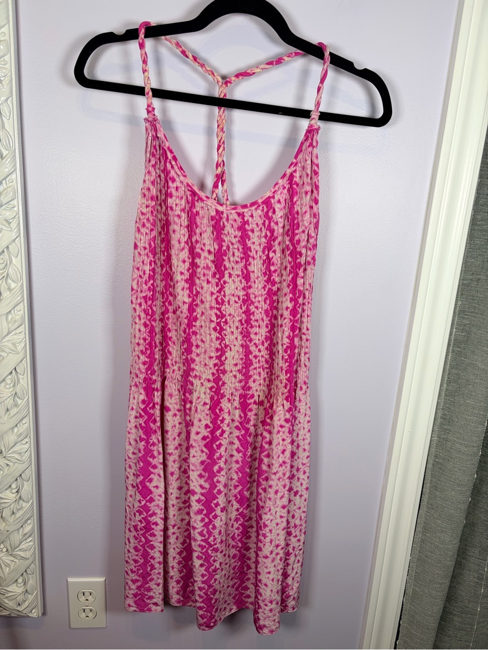 Banana Republic Pink Tie-Dye Womens Silk Mini Braided Sundress Size 12